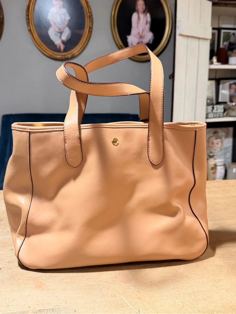 Leather Tote Bag in Tan - Classic Women’s Carryall - Picture 2 of 4